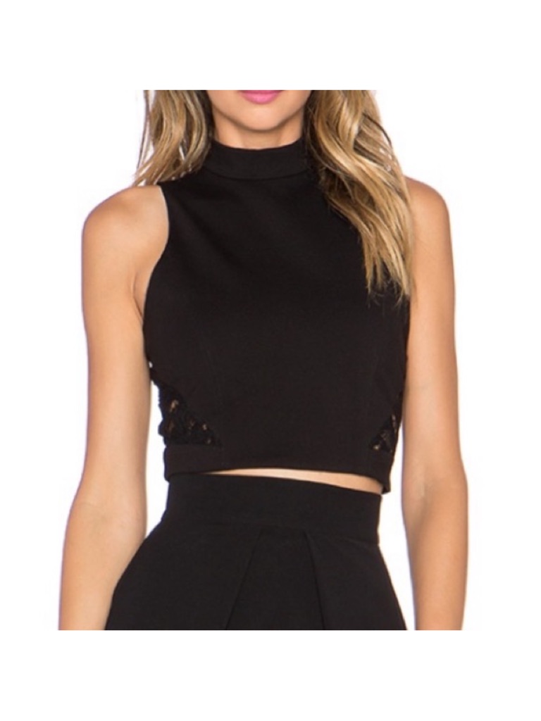 Brand New Parker Donner Black Mock Neck Zipper Back Crop Tank Top (Lace Details) — image 2 of 5